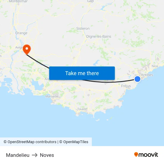 Mandelieu to Noves map