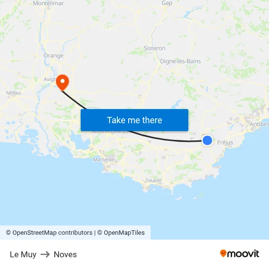 Le Muy to Noves map