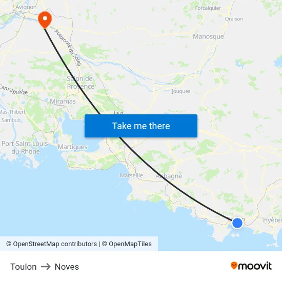Toulon to Noves map