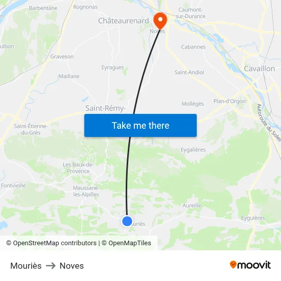 Mouriès to Noves map