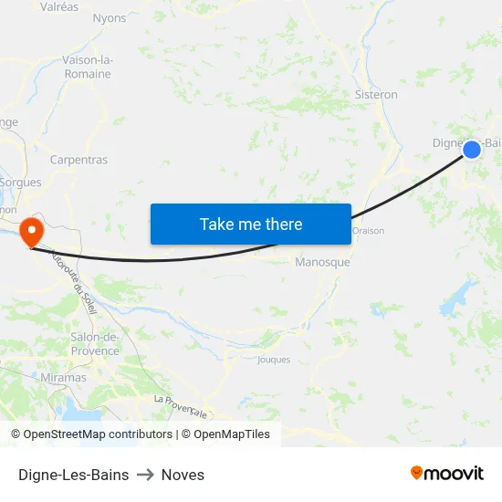 Digne-Les-Bains to Noves map
