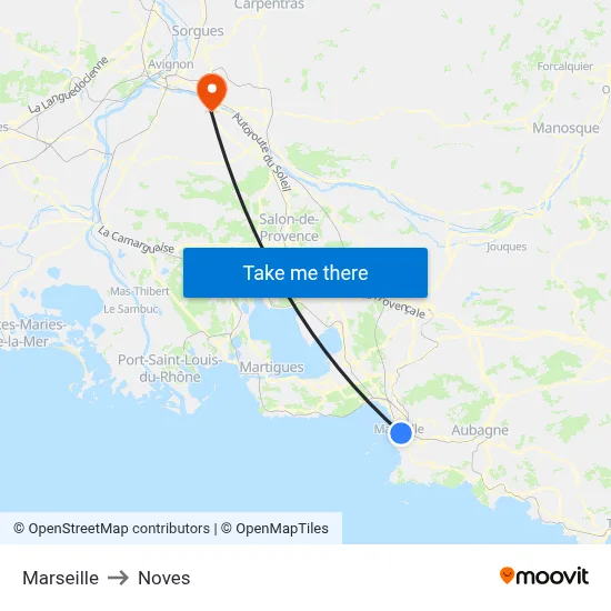 Marseille to Noves map