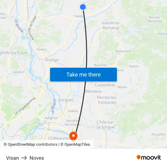 Visan to Noves map