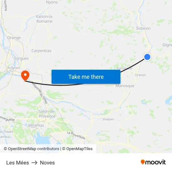 Les Mées to Noves map
