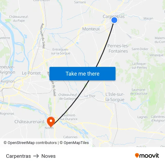 Carpentras to Noves map