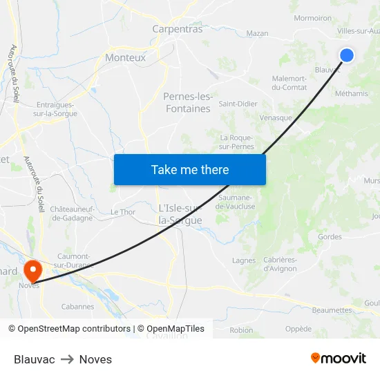 Blauvac to Noves map