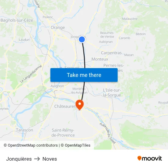 Jonquières to Noves map