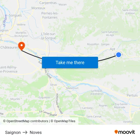 Saignon to Noves map