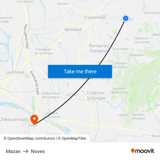 Mazan to Noves map