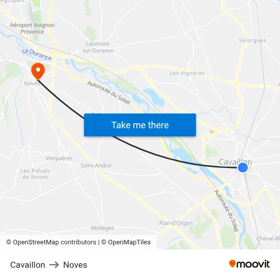 Cavaillon to Noves map