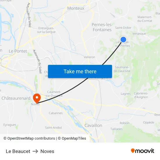 Le Beaucet to Noves map