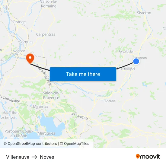 Villeneuve to Noves map