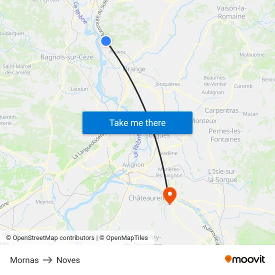 Mornas to Noves map