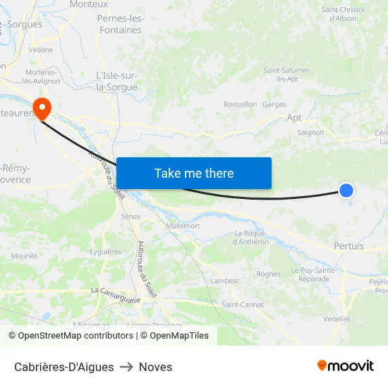 Cabrières-D'Aigues to Noves map