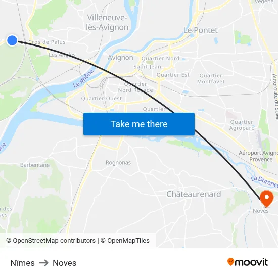 Nîmes to Noves map