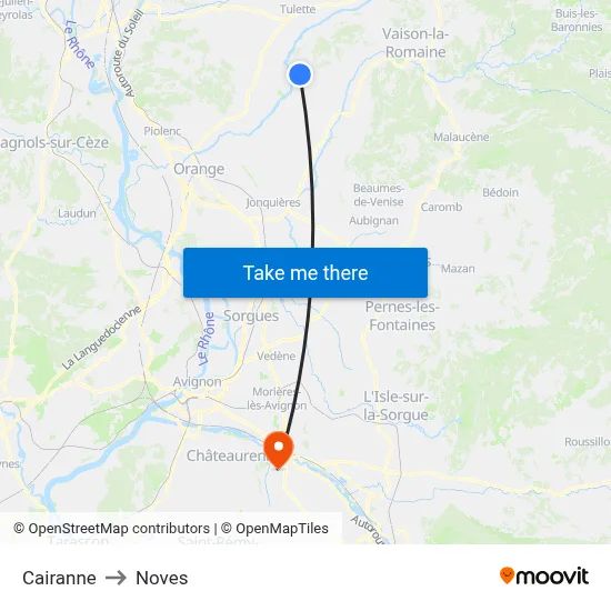 Cairanne to Noves map
