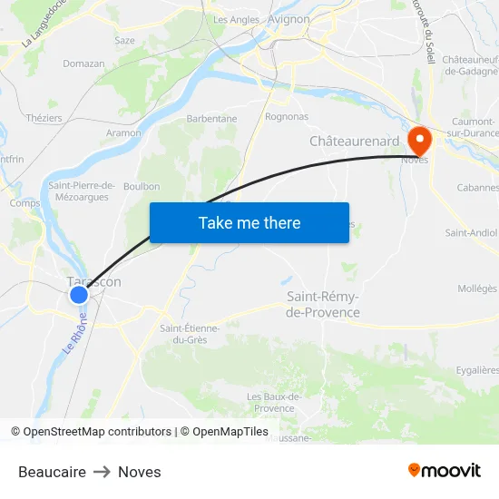 Beaucaire to Noves map
