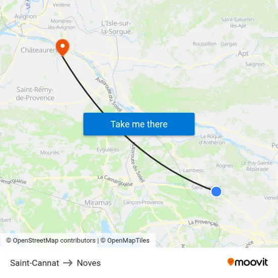Saint-Cannat to Noves map
