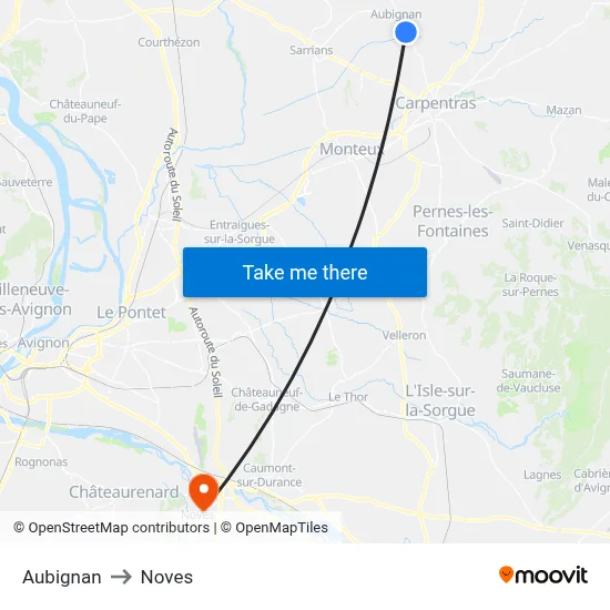 Aubignan to Noves map