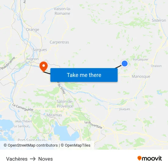 Vachères to Noves map