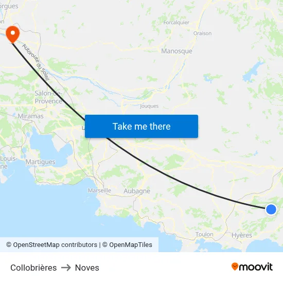 Collobrières to Noves map