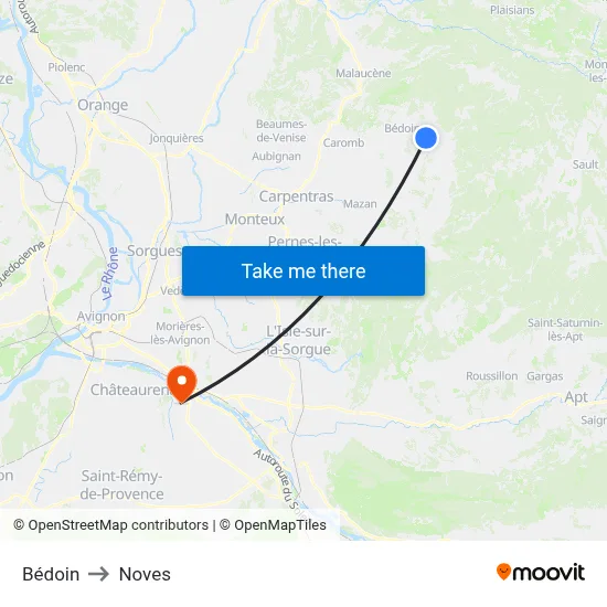 Bédoin to Noves map