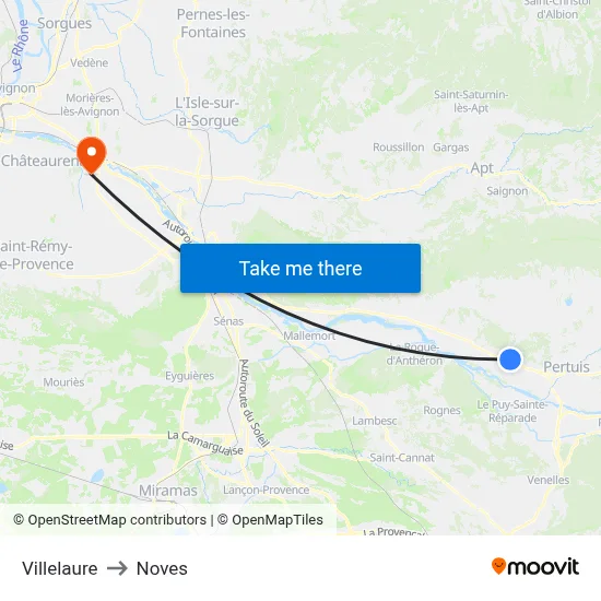 Villelaure to Noves map