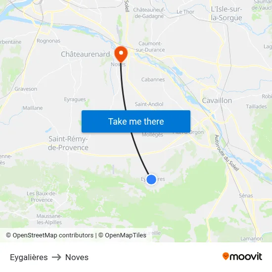 Eygalières to Noves map