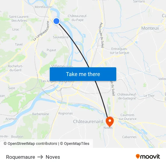 Roquemaure to Noves map