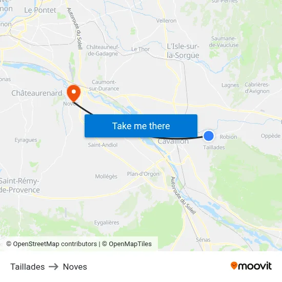 Taillades to Noves map