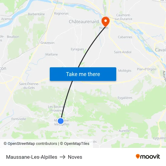 Maussane-Les-Alpilles to Noves map