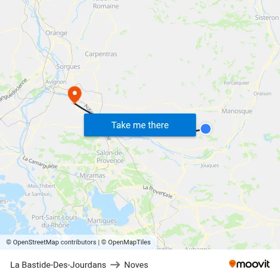 La Bastide-Des-Jourdans to Noves map