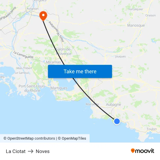 La Ciotat to Noves map