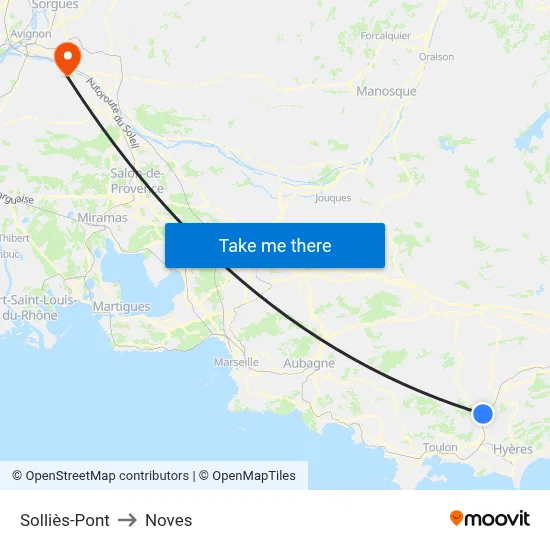 Solliès-Pont to Noves map