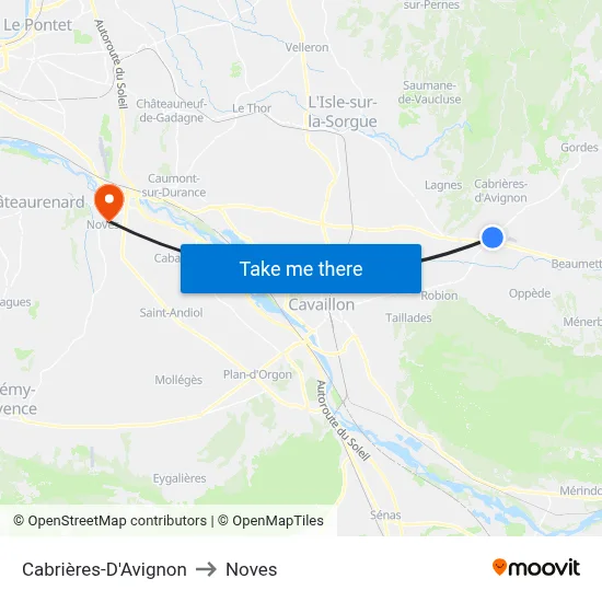 Cabrières-D'Avignon to Noves map