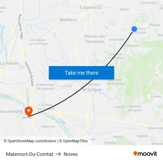 Malemort-Du-Comtat to Noves map