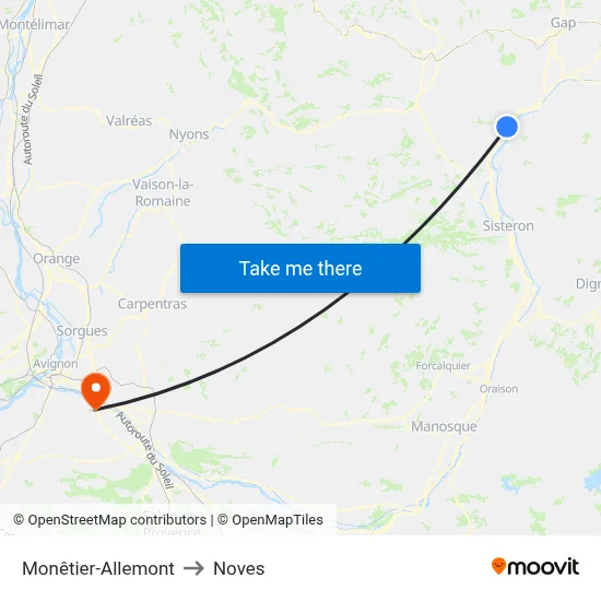 Monêtier-Allemont to Noves map