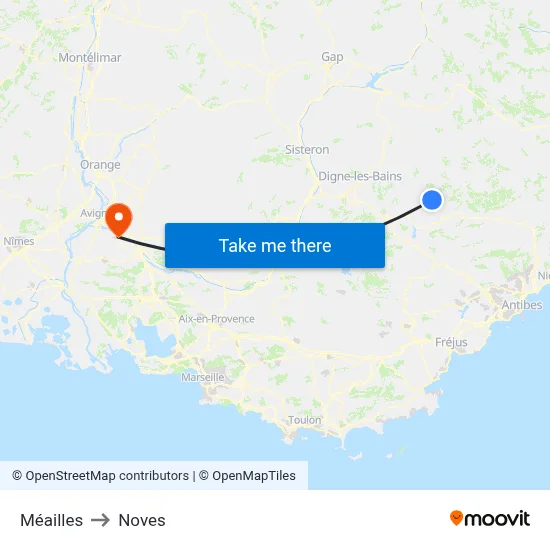 Méailles to Noves map
