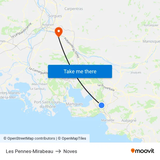 Les Pennes-Mirabeau to Noves map