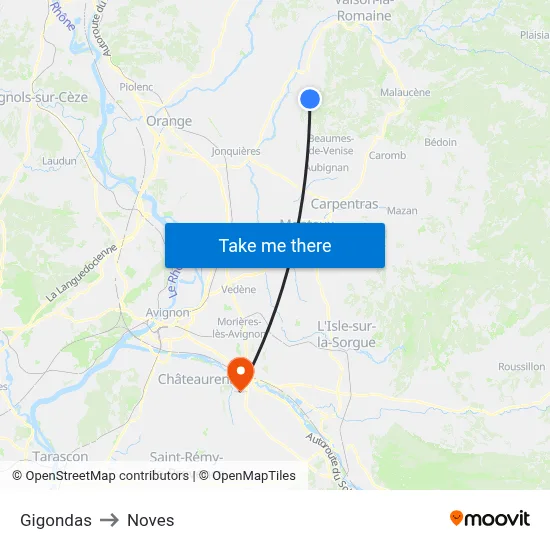 Gigondas to Noves map