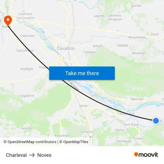 Charleval to Noves map