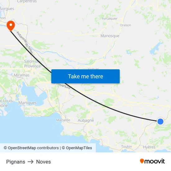 Pignans to Noves map