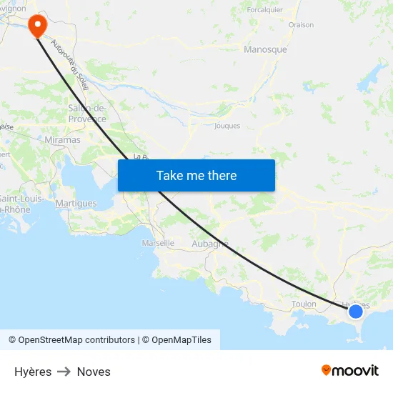 Hyères to Noves map