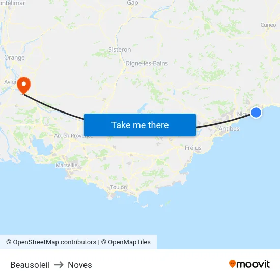 Beausoleil to Noves map
