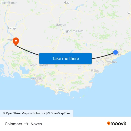 Colomars to Noves map