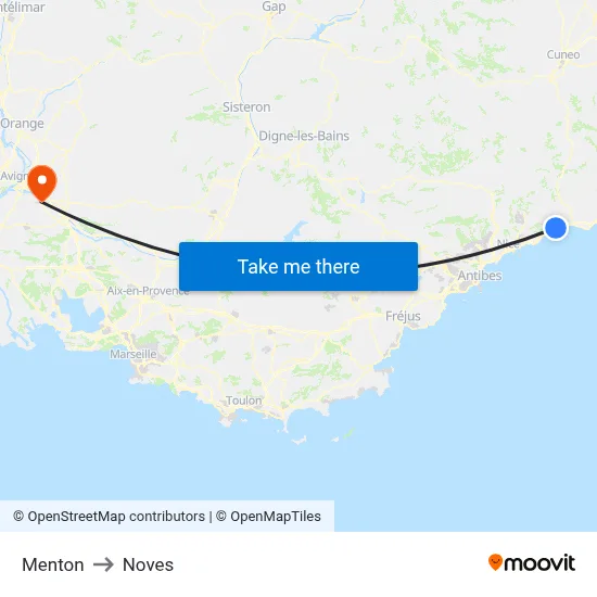 Menton to Noves map
