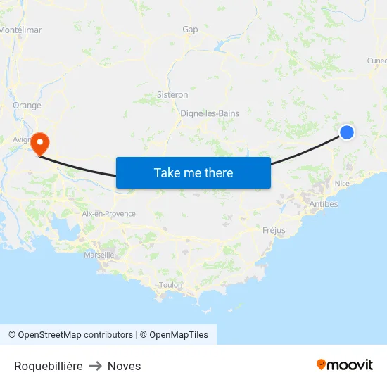 Roquebillière to Noves map