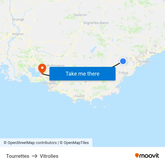 Tourrettes to Vitrolles map