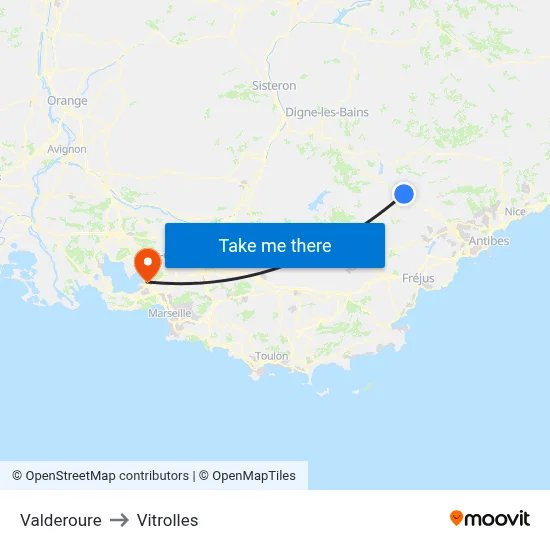 Valderoure to Vitrolles map