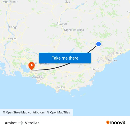 Amirat to Vitrolles map